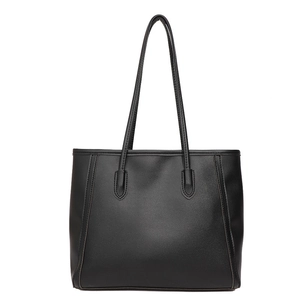 Minimalist black tote bag in matte synthetic leather with long handles for women
