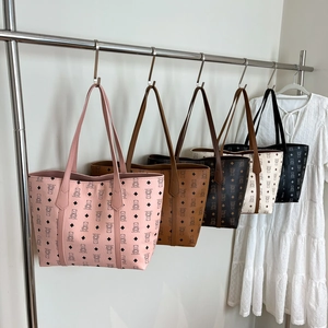 Large Tote Bag PU Leather Retro Cartoon Bear Print Monogram Commuting For Women