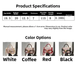 Product parameters and color options for the strawberry print small square handbag