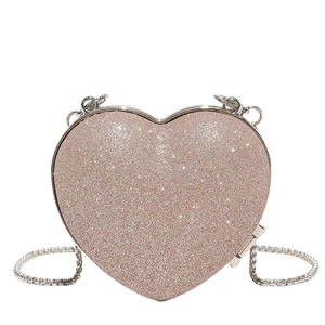 Sparkly heart shaped rhinestone evening bag with elegant silver chain strap