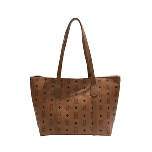 Sac fourre-tout en cuir marron avec motif d'ours et longues anses pour femmes