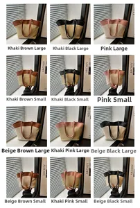 Detailed grid view of handmade woven straw tote bags in various colors and sizes