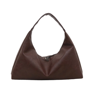 Dark brown large hobo shoulder bag in soft leather with double zipper closure