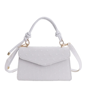 Stylish white retro small square handbag for women with knot handle and crossbody strap