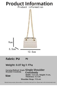 Tableau des dimensions pour mini sac bandoulière matelassé crème en similicuir avec mesures