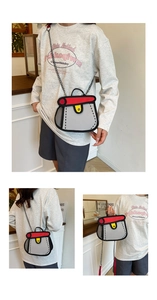 Detailansicht der 2D-Cartoon-Tasche mit kräftigen schwarzen Umrissen und Metallkette