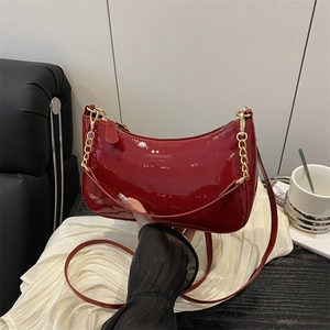 Women Patent PU Leather Underarm Bag Fashion Cherry Charm Shoulder Bag Vintage Solid Color Small Square Crossbody Bag Daily Bag