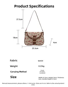 Tableau des tailles du sac à bandoulière cerise avec dimensions et spécifications techniques