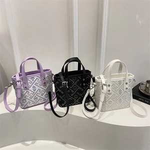 Mini Bucket Bag Women Geometric Jacquard Handbag With Detachable Shoulder Strap Retro Embroidery Crossbody Bag Elegant