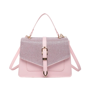 Sac à main rose en cuir PU avec rabat scintillant et boucle dorée au design carré élégant