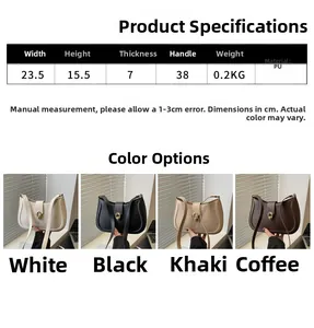 Size specifications for vintage PU underarm bag with dimensions and four color options