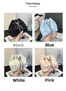 Lace bucket bag set featuring floral embroidery in black, blue, white, and pink options