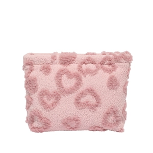 Borsetta in peluche rosa con cuori per trucchi e rossetti, morbida ed elegante