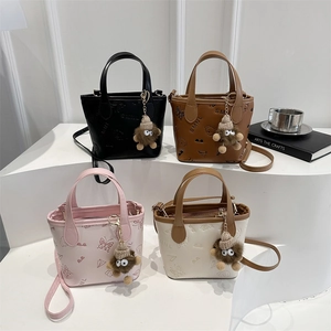 Women Embossed PU Leather Bucket Bag Mini Tote Crossbody Handbag Cartoon Pattern Street Trendy Casual