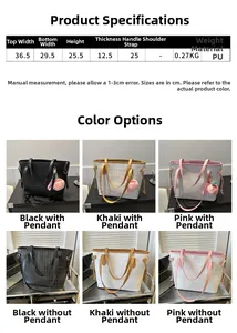 Detailed size specifications and color options for the quilted PU leather tote bag