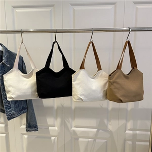 Women Minimalist Canvas Tote Bag Casual Large Capacity Shoulder Bag Solid Color Simple Literary Handbag Daily Commute Bag