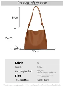 Guide détaillé des dimensions du sac seau marron en cuir PU avec spécifications de taille