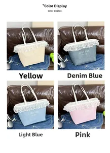 Sacs cabas en toile à dentelle en jaune, bleu denim, bleu clair et rose pastel