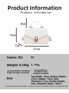 Spécifications de taille pour le petit sac bandoulière blanc en similicuir avec boucle d'or