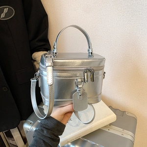 Silver mirror mini square handbag with top handle and crossbody strap for women