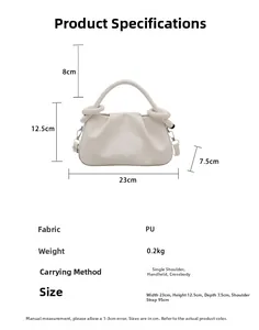 Size chart for cloud handbag showing 23cm width, 12.5cm height, and 7.5cm thickness details