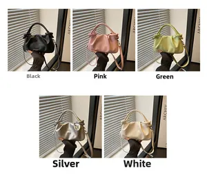 Detailed collection of ruched cloud handbags in five colors with knotted top handles