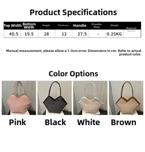 Detailed size chart and dimensions for the minimalist large capacity tote bag