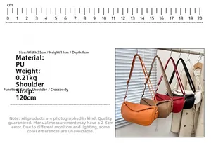 Detailed size specifications for the vintage PU leather half-moon crossbody bag in five colors