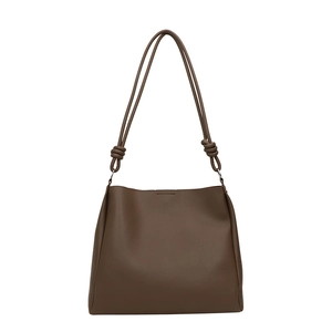 Minimalist vintage dark brown leather tote bag with knot strap detail for women