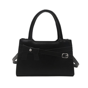 Classic black bow-knot square handbag with silver metal buckle and top handles