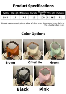 Spécifications de taille et options de couleurs pour le sac à bandoulière plissé minimaliste