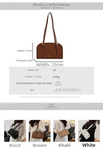 Detailed size chart and multi-color options for stylish PU leather underarm bags