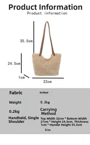 Specifiche dettagliate delle dimensioni per borsa tote in maglia beige con misure