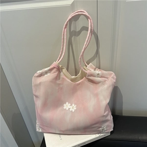 Embroidered Tie-Dye Tote Bag Lightweight Polyester Shoulder Bag For Women Summer Casual Daily Handbag Aesthetic Gift
