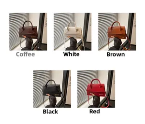 Detailed grid of embossed crocodile leather bags in coffee, white, brown, black and red