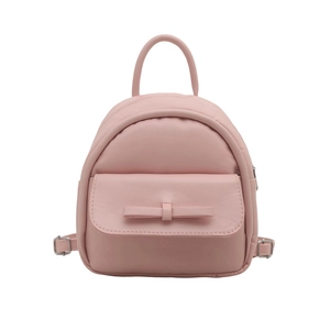 Pink bow mini backpack made of matte PU leather with top handle and adjustable straps
