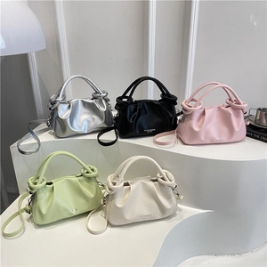 Women Minimalist Ruched Shoulder Bag PU Leather Cloud Crossbody Handbag With Knot Handle Solid Color Summer Trendy Bag