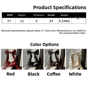 Detailed size specifications and multi-color options for bow rivet underarm bags