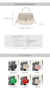 Detailed size specifications and multi-color options for the minimalist square crossbody bag