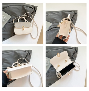 Detail shots of off-white crossbody bag featuring glitter flap and golden horsebit buckle