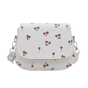French style white underarm bag with cute red cherry pattern and silver hardware