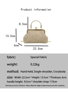 Dettagli borsa intrecciata beige con manico dorato e tracolla rimovibile 115cm