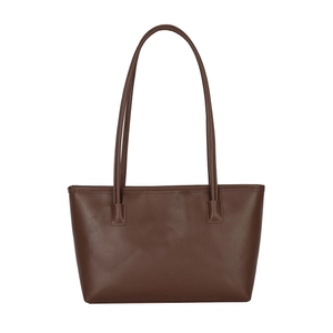 Classic dark brown leather tote bag with long shoulder straps for stylish daily commuting
