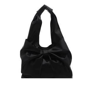 Black bow pleated tote bag with large capacity for women commuting, stylish shoulder bag