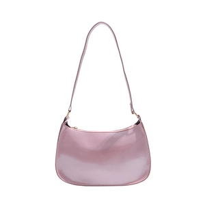 Stylish minimalist pink patent leather hobo shoulder bag with glossy finish for women