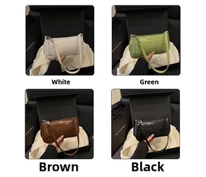 Four-color crocodile pattern baguette bags in gift boxes: white, green, brown, and black