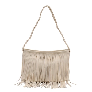 Sac à bandoulière beige à franges minimaliste avec bandoulière tissée style bohème