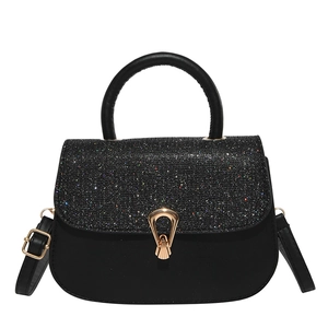 Sac à main noir classique avec rabat scintillant et fermoir tournant goutte dorée