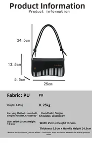 Detailed size specifications of the piano keyboard pattern crossbody bag with dimensions