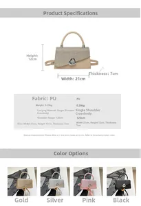 Detail specifications of sequined crossbody bag with heart lock showing colors and dimensions